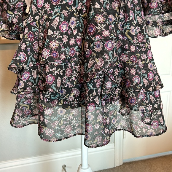 The Impeccable Pig | Black Floral Ruffled Fit & Flare Dress | Medium - Picture 9 of 16